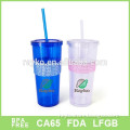Hot selling clear double wall plastic coffee mug with straw and dimond